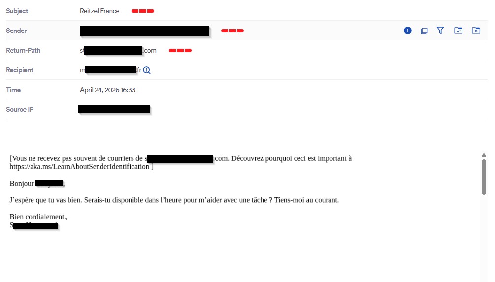 Exemple de mail de phishing reçu